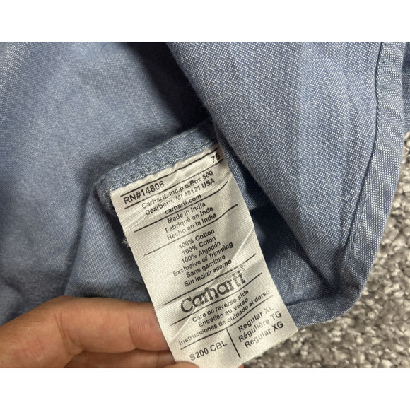 Carhartt Button Down Shirt Mens Extra Large Cotton Short Sleeve Blue - Picture 6 of 11